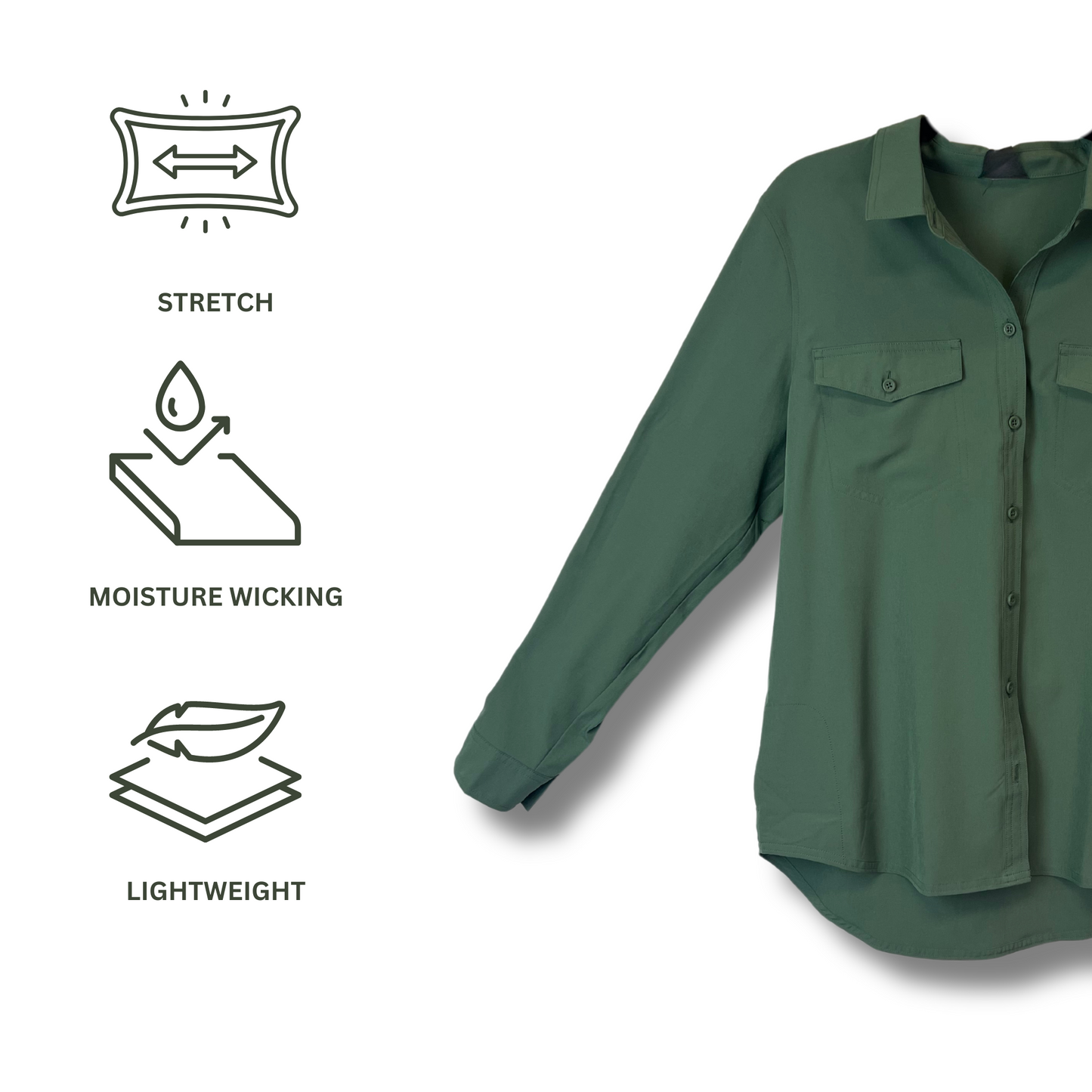 Women's Departure Shirt - Size M, Olive Green, Stretch & Moisture-Wicking