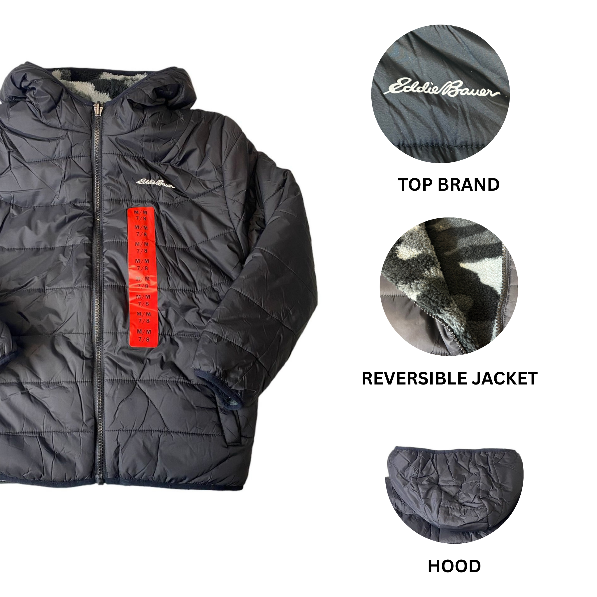 Boys Black Reversible Puff Jacket - M (7/8)