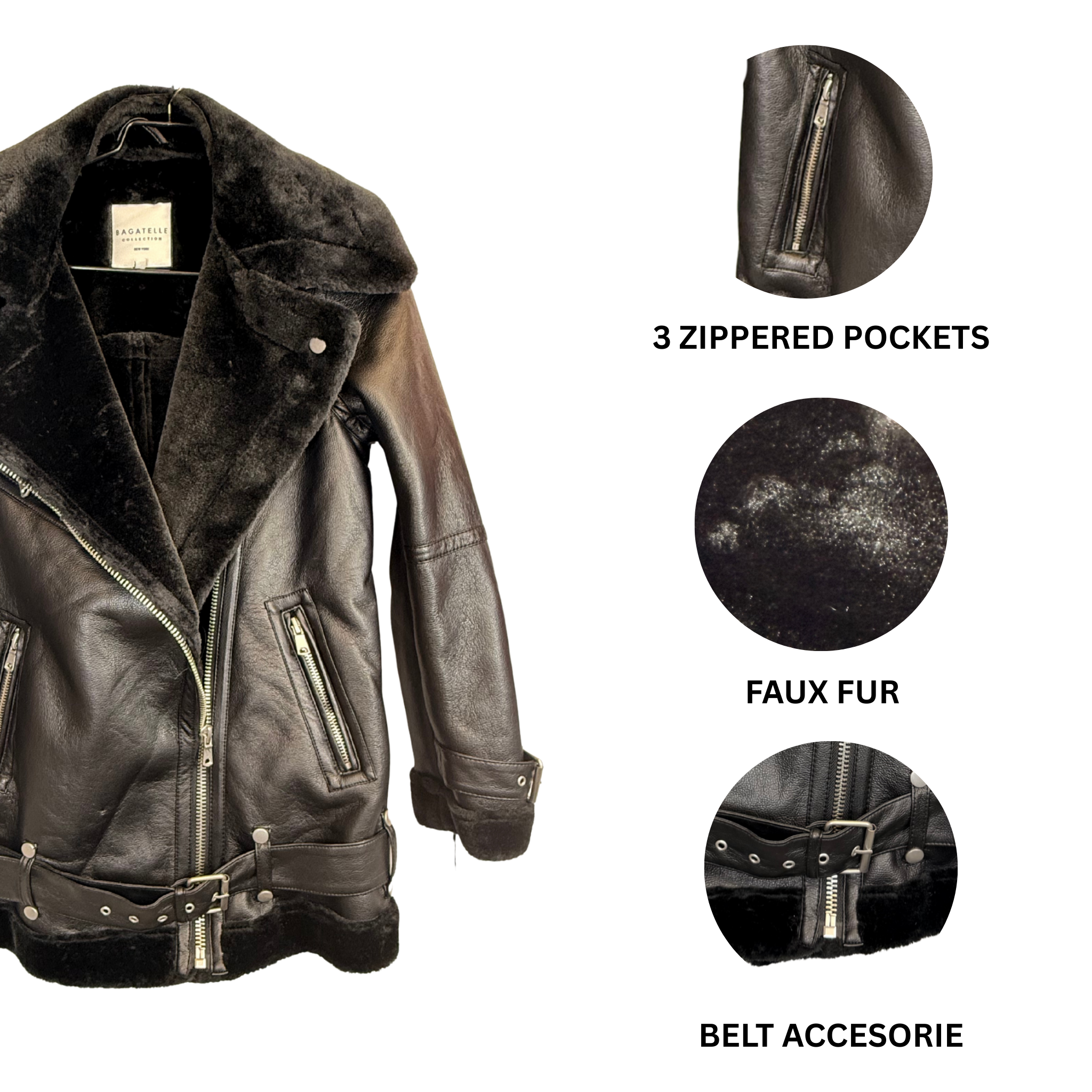 Women’s Black Faux Fur Jacket – Size S