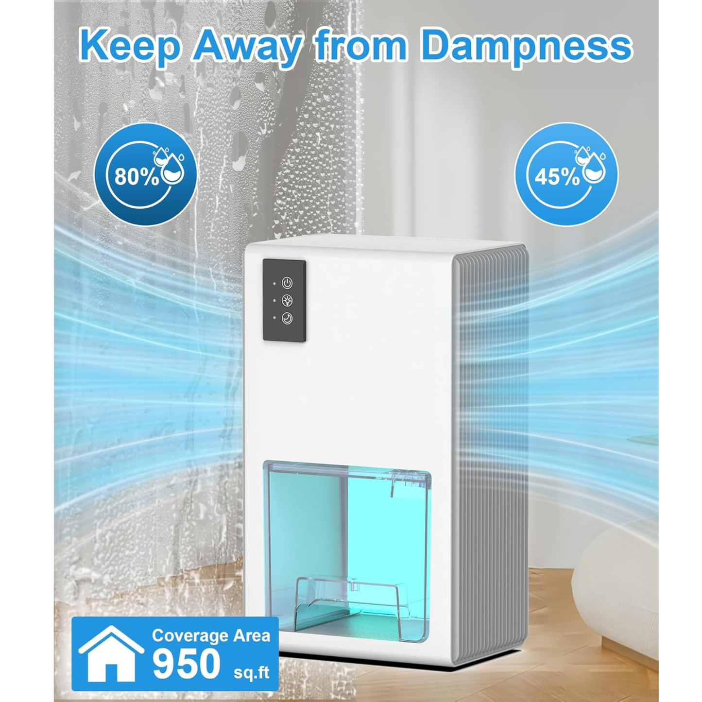 Freshdew Portable 85Oz Dehumidifier for Home – 960 Sq.Ft, Auto Shut Off, 7-Color LED, Bedroom, Bathroom, Closet, RV