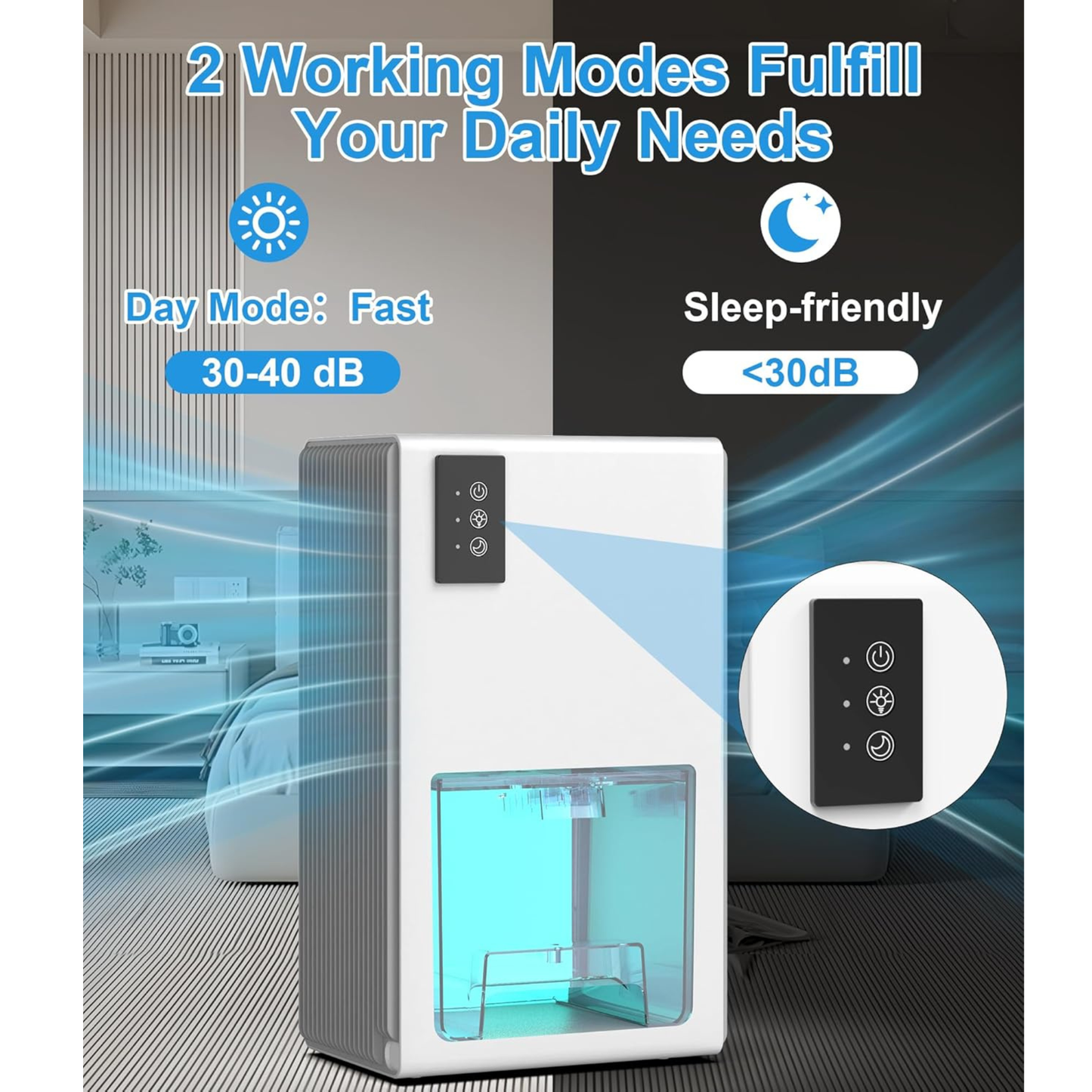 Freshdew Portable 85Oz Dehumidifier for Home – 960 Sq.Ft, Auto Shut Off, 7-Color LED, Bedroom, Bathroom, Closet, RV