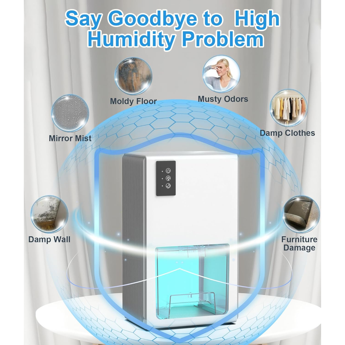 Freshdew Portable 85Oz Dehumidifier for Home – 960 Sq.Ft, Auto Shut Off, 7-Color LED, Bedroom, Bathroom, Closet, RV