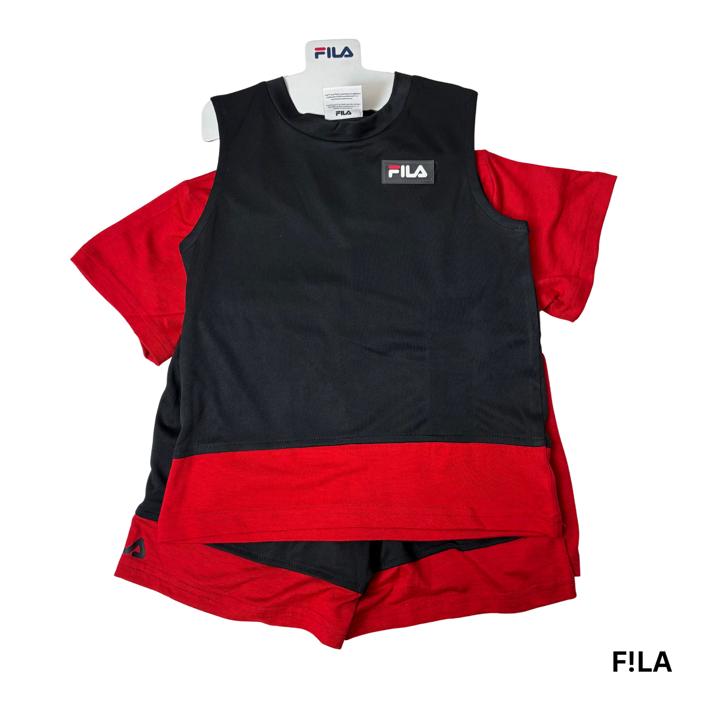 Boys’ Summer 3-Piece Set Red & Black Shirt, Tank & Shorts