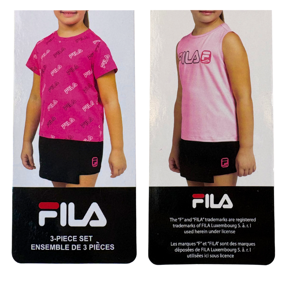 Girls’ Summer 3-Piece Set Pink & Black Shirt, Tank & Skort