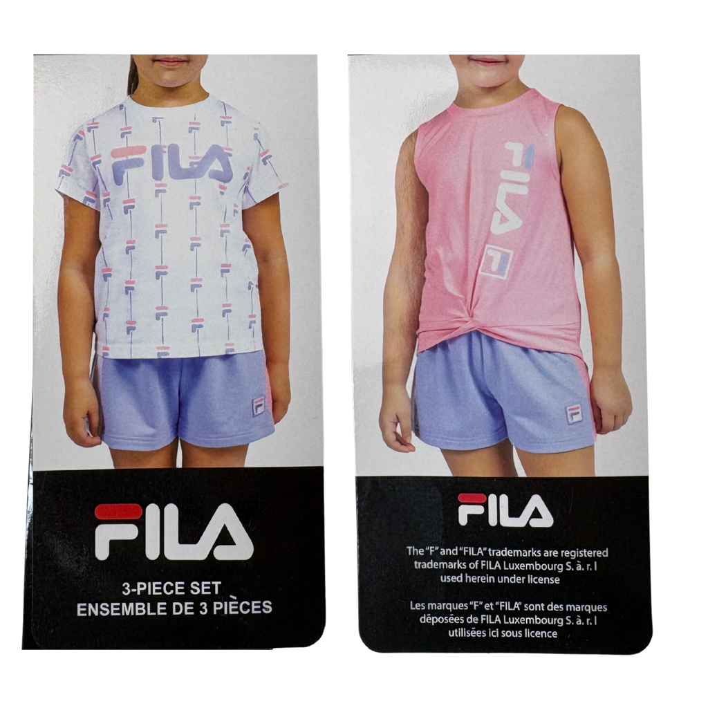 Girls’ Summer 3-Piece Set Pink, Purple & White Shirt, Tank & Shorts