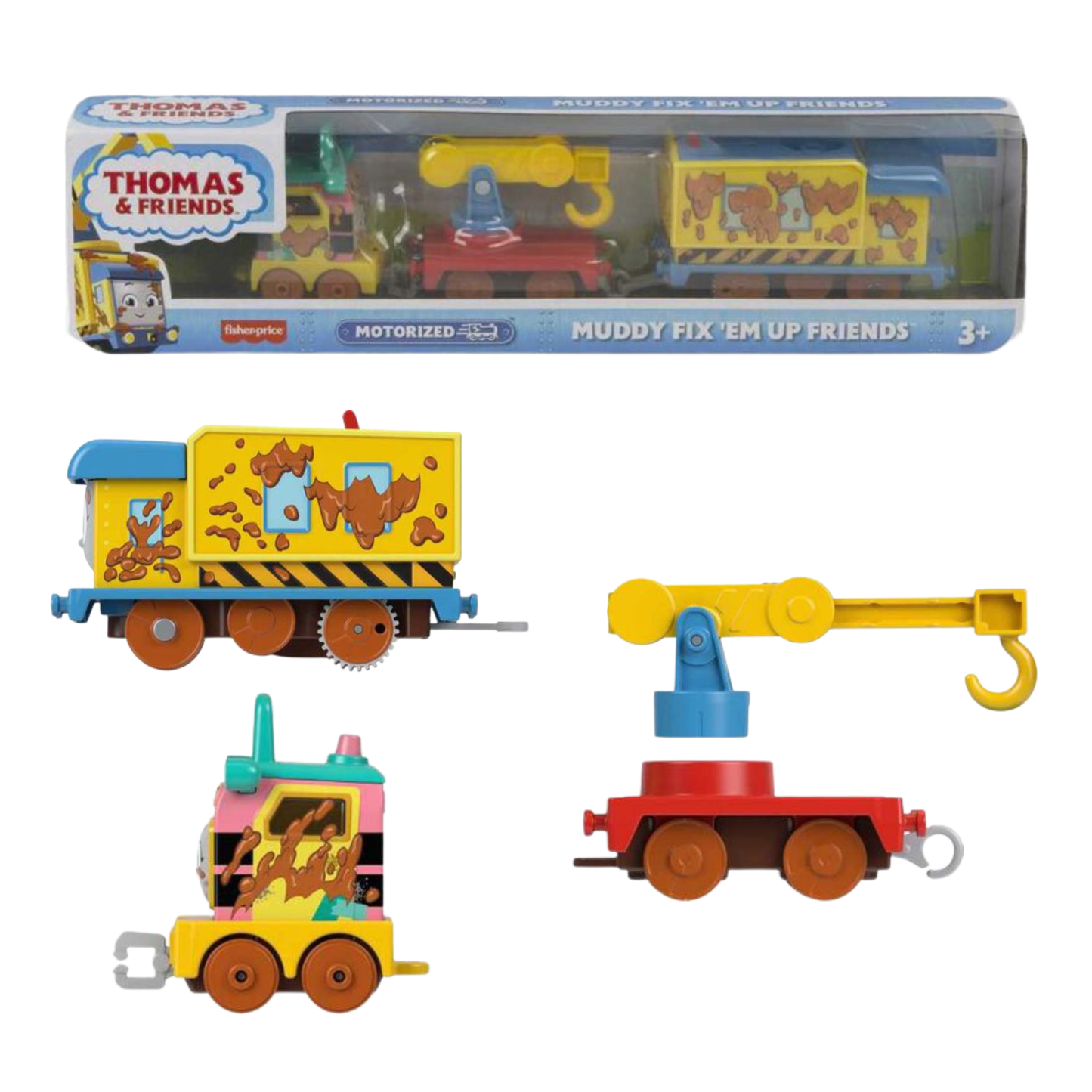 Thomas & Friends Muddy Fix ’em Up Friends Motorized Vehicle Set – Carly the Crane & Sandy the Rail Speeder