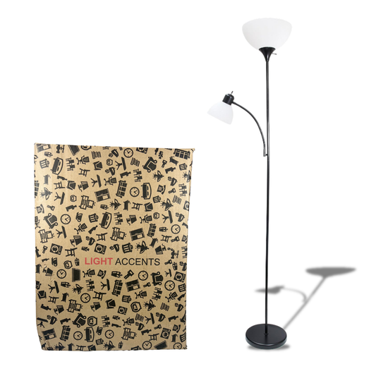 71" Black Floor Lamp with Adjustable Side Reading Light – Frosted Shade, Dual Light