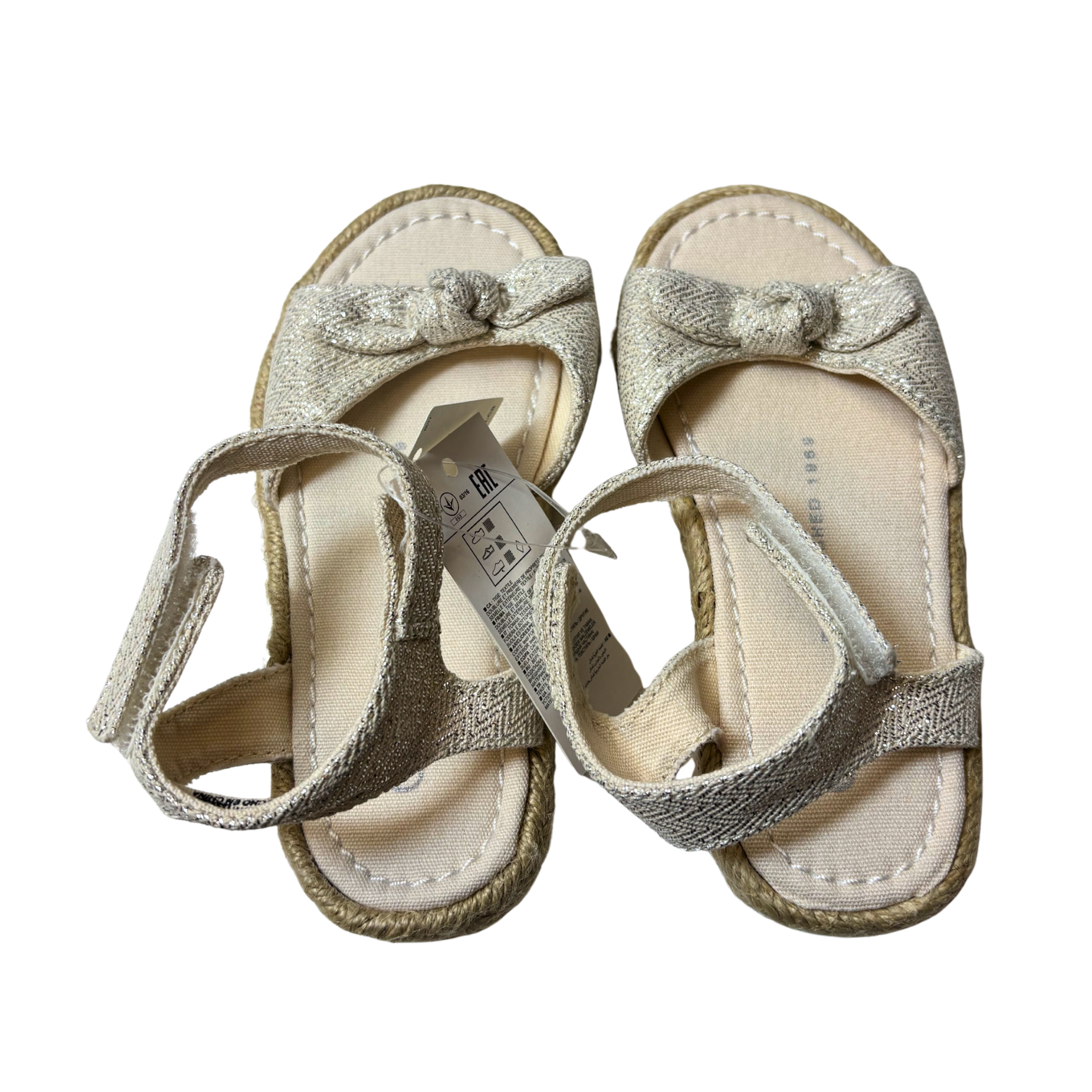 Girls Beige Jute Sparkle Sandals – Size US 7