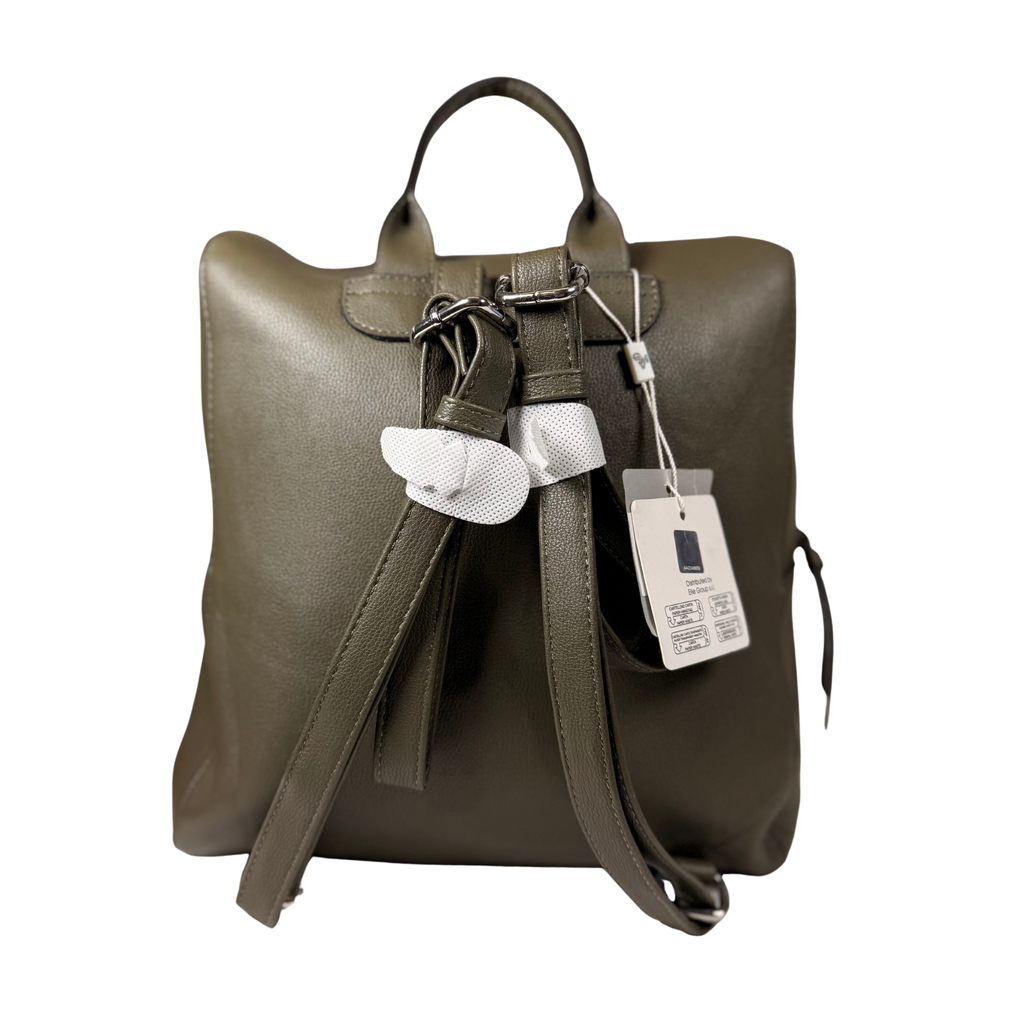 Stylish Olive Backpack – Faux Leather, Spacious & Durable Everyday Bag