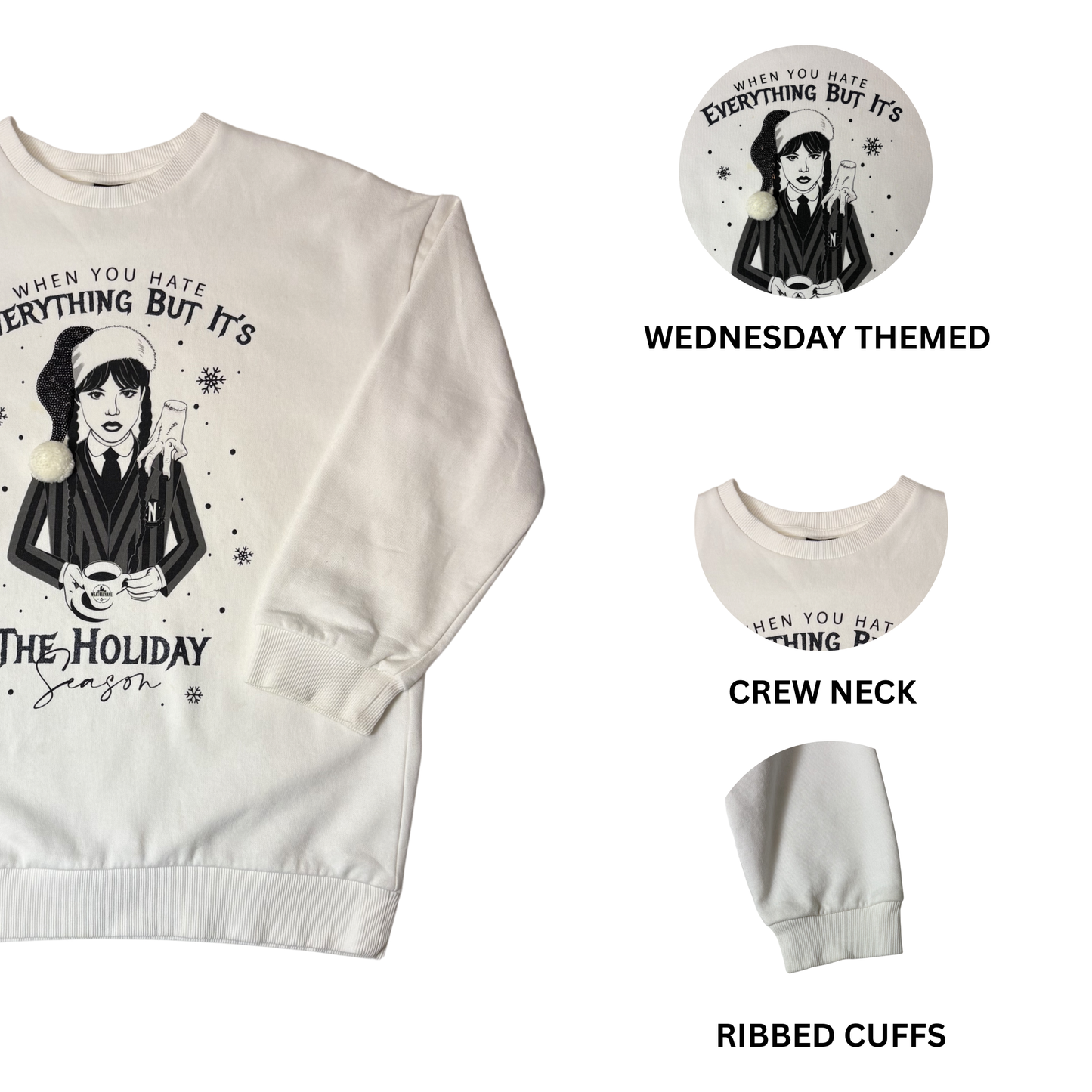 Girls Wednesday Addams White Sweatshirt – Size 13 Years