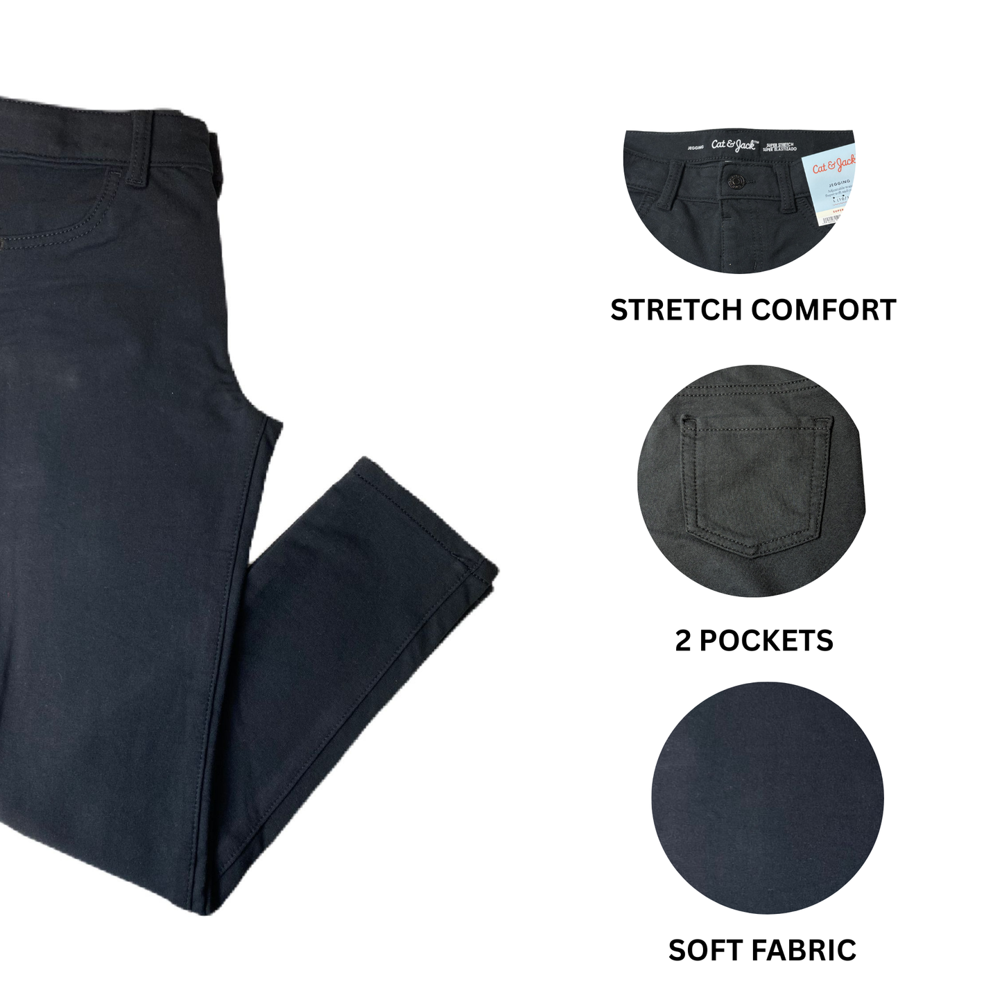 Girls Black Adjustable Waist Stretch Jeggings - L (10/12)