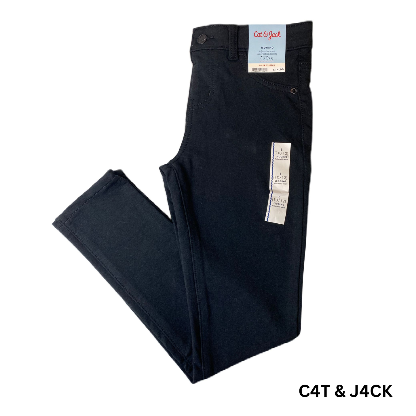 Girls Black Adjustable Waist Stretch Jeggings - L (10/12)