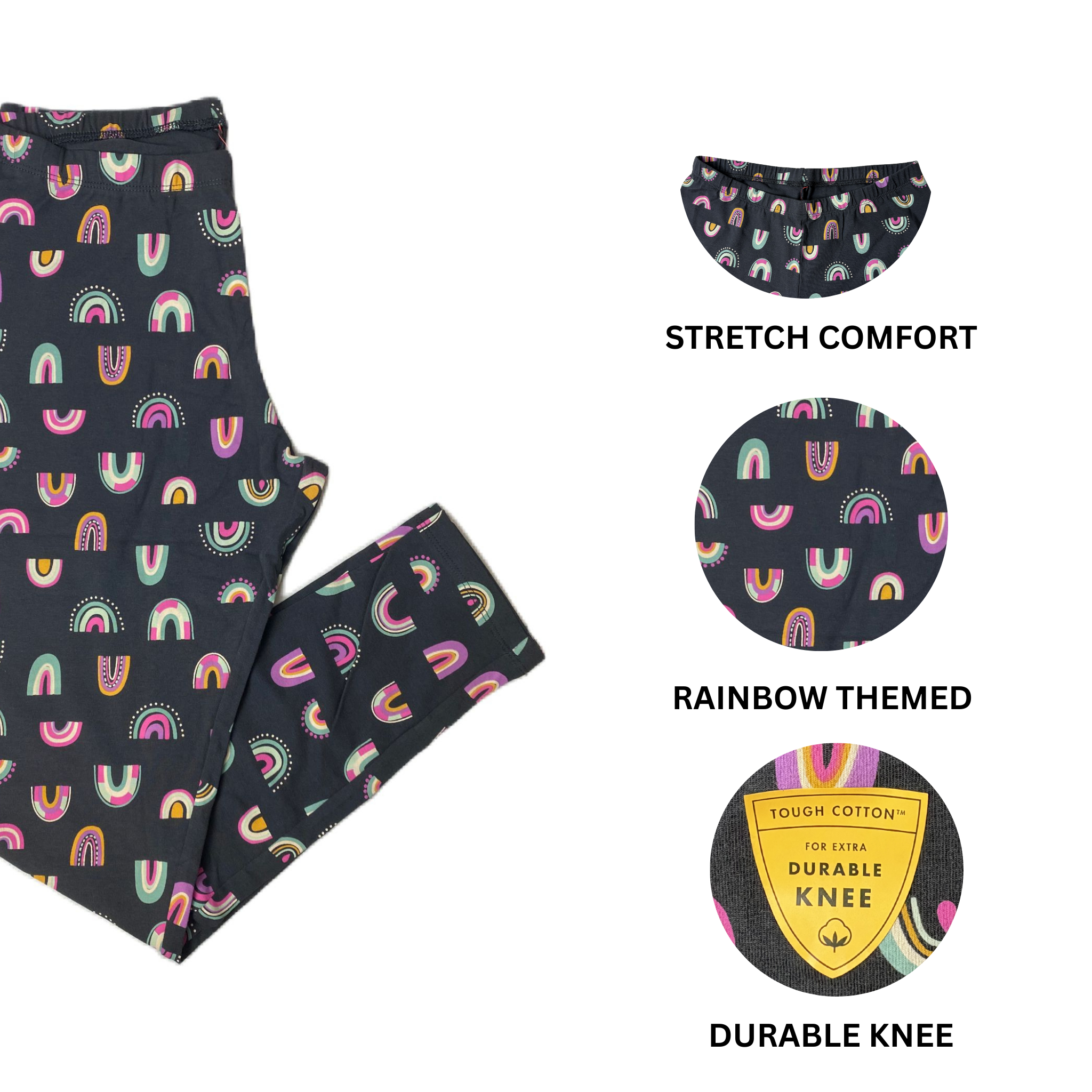 Girls Black Rainbow Leggings - XXL (18)