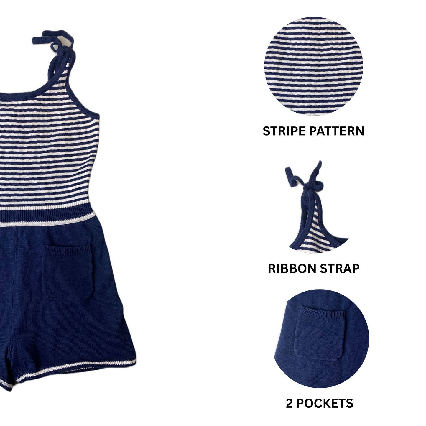 Girls Blue and White Romper - 6