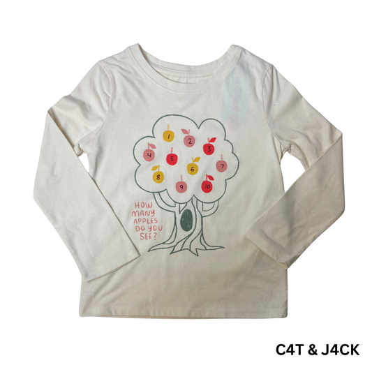 Girls Cream Long Sleeve Apple T-Shirt Size 4T