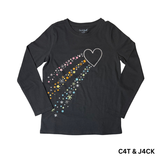 Girls Grey Heart and Star Long Sleeve T-Shirt