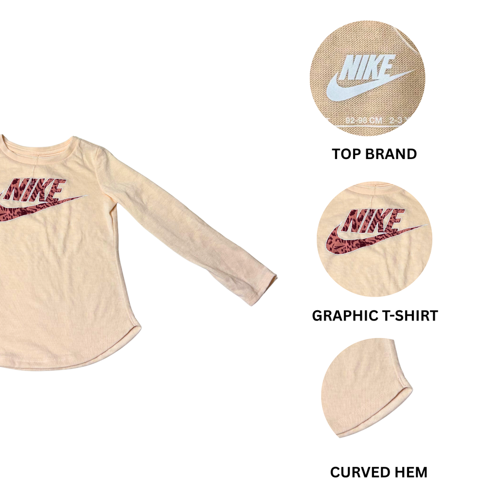 Girls Nike Futura Leopard Logo Long Sleeve T-Shirt – Size 3T