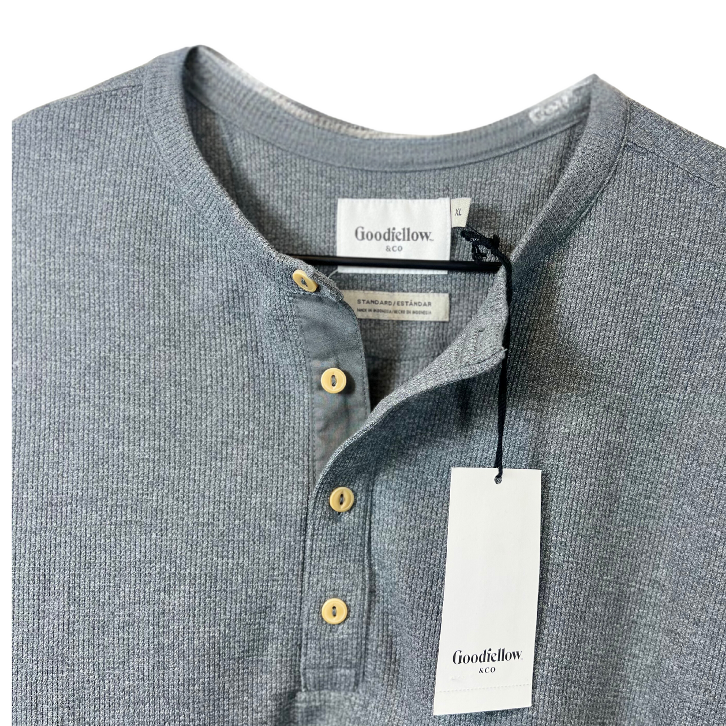 Men's Grey Waffle Long Sleeve Shirt - XL