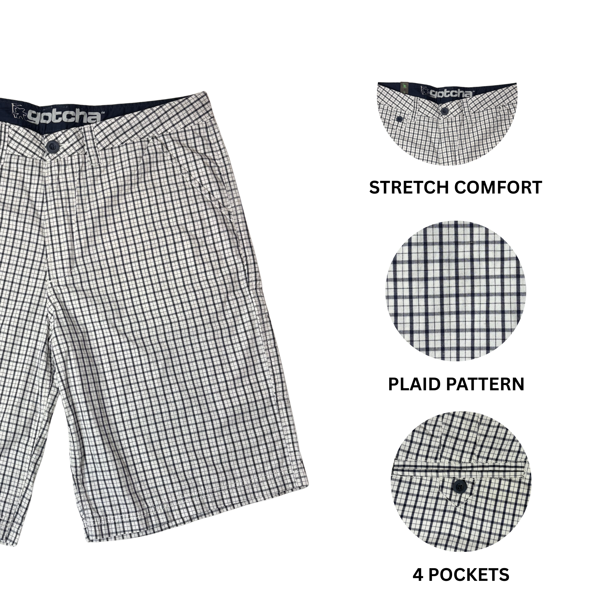 Men’s Blue & White Plaid Shorts – Size 38