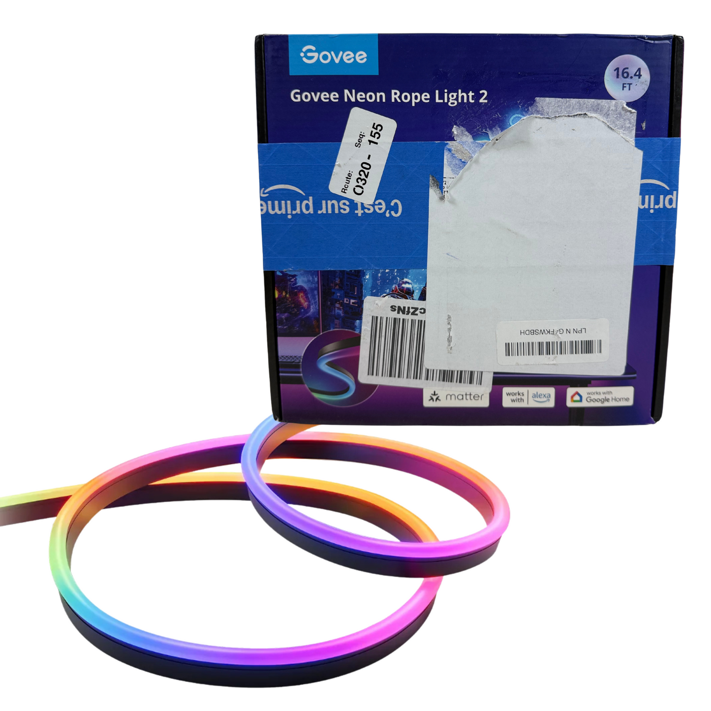 RGBIC Gaming LED Neon Rope Lights, 10ft, Soft Glare-Free Desk Lighting, Syncs with Razer Chroma, Music & App Control