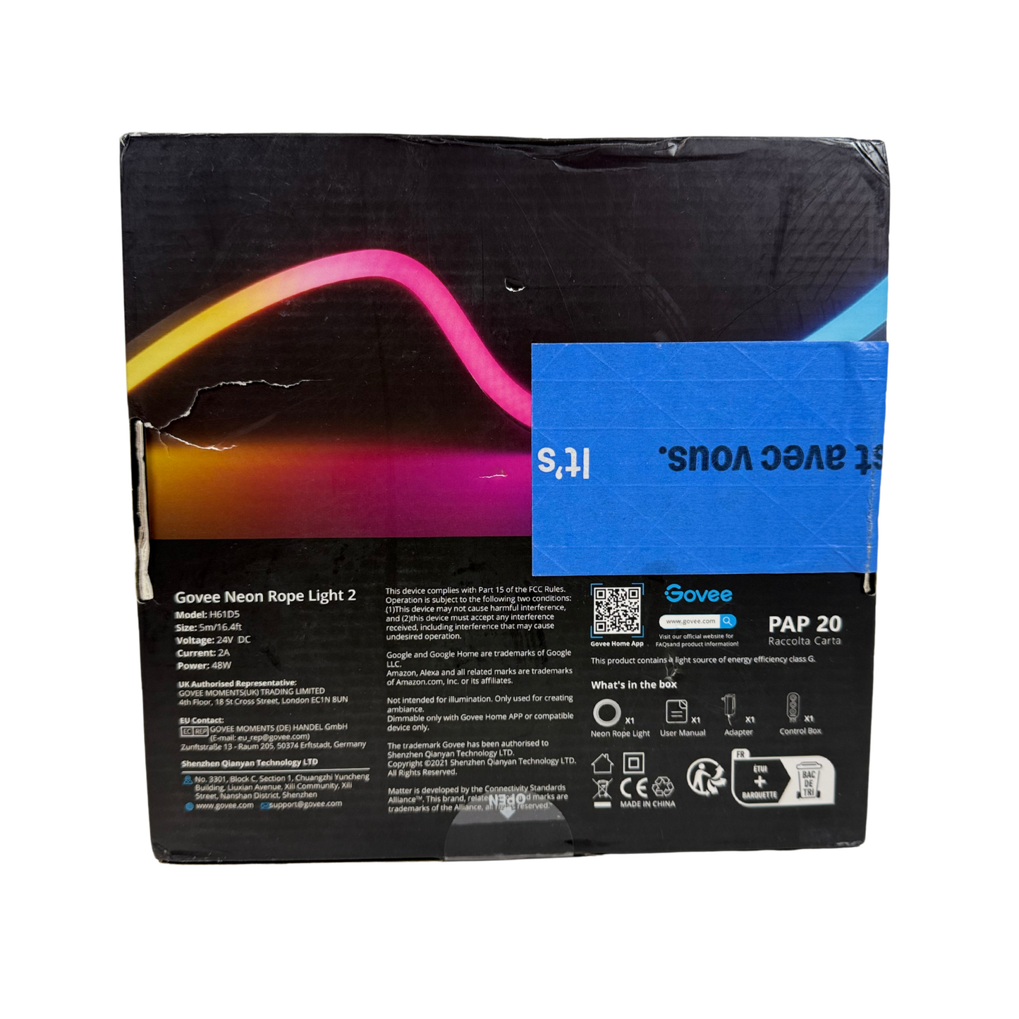 RGBIC Gaming LED Neon Rope Lights, 10ft, Soft Glare-Free Desk Lighting, Syncs with Razer Chroma, Music & App Control