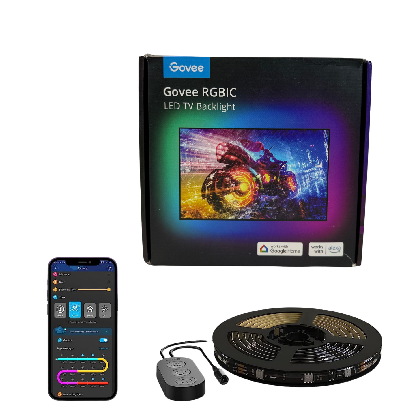 RGBIC TV LED Backlight for 55-65" TVs, Smart Bluetooth & Wi-Fi Control, Music Sync