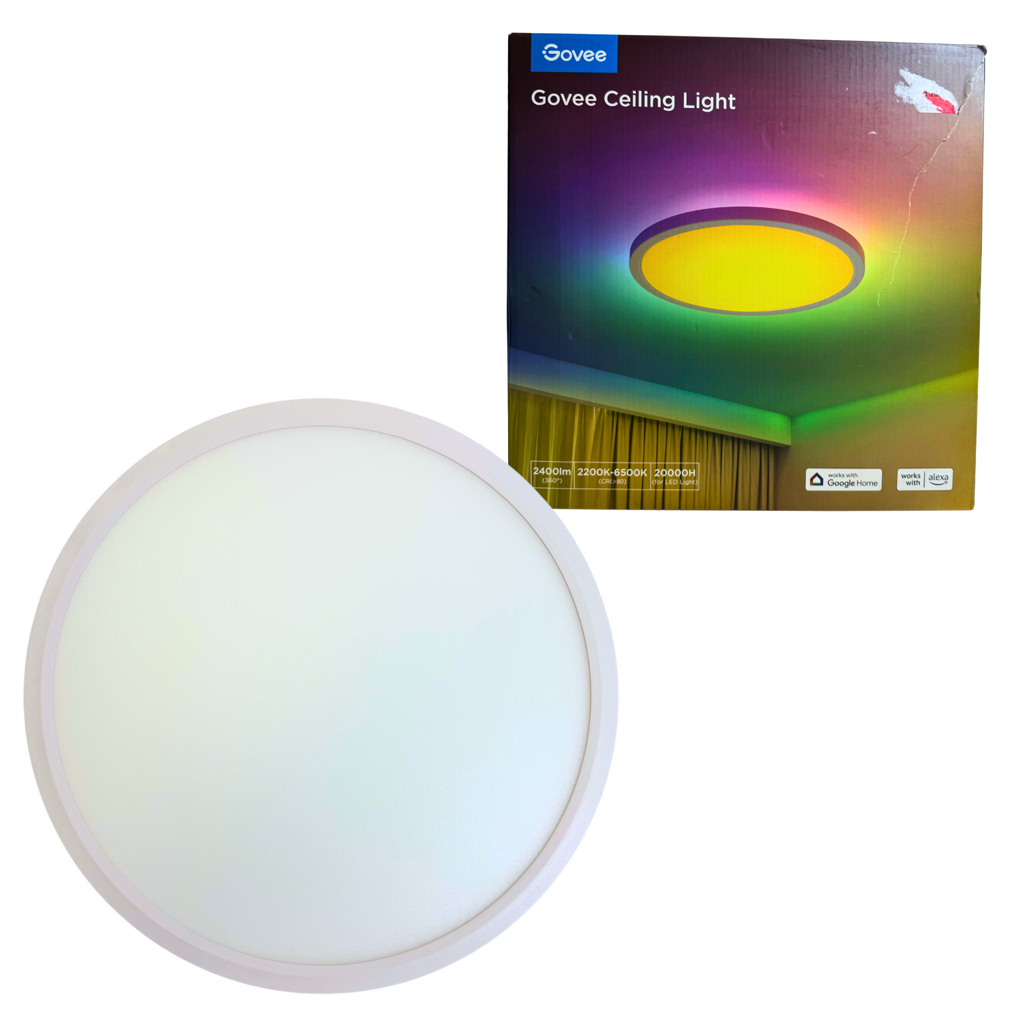 Smart RGBIC LED Ceiling Light Fixture – 12" Flush Mount, 2400LM, 16M Colors, Alexa Compatible