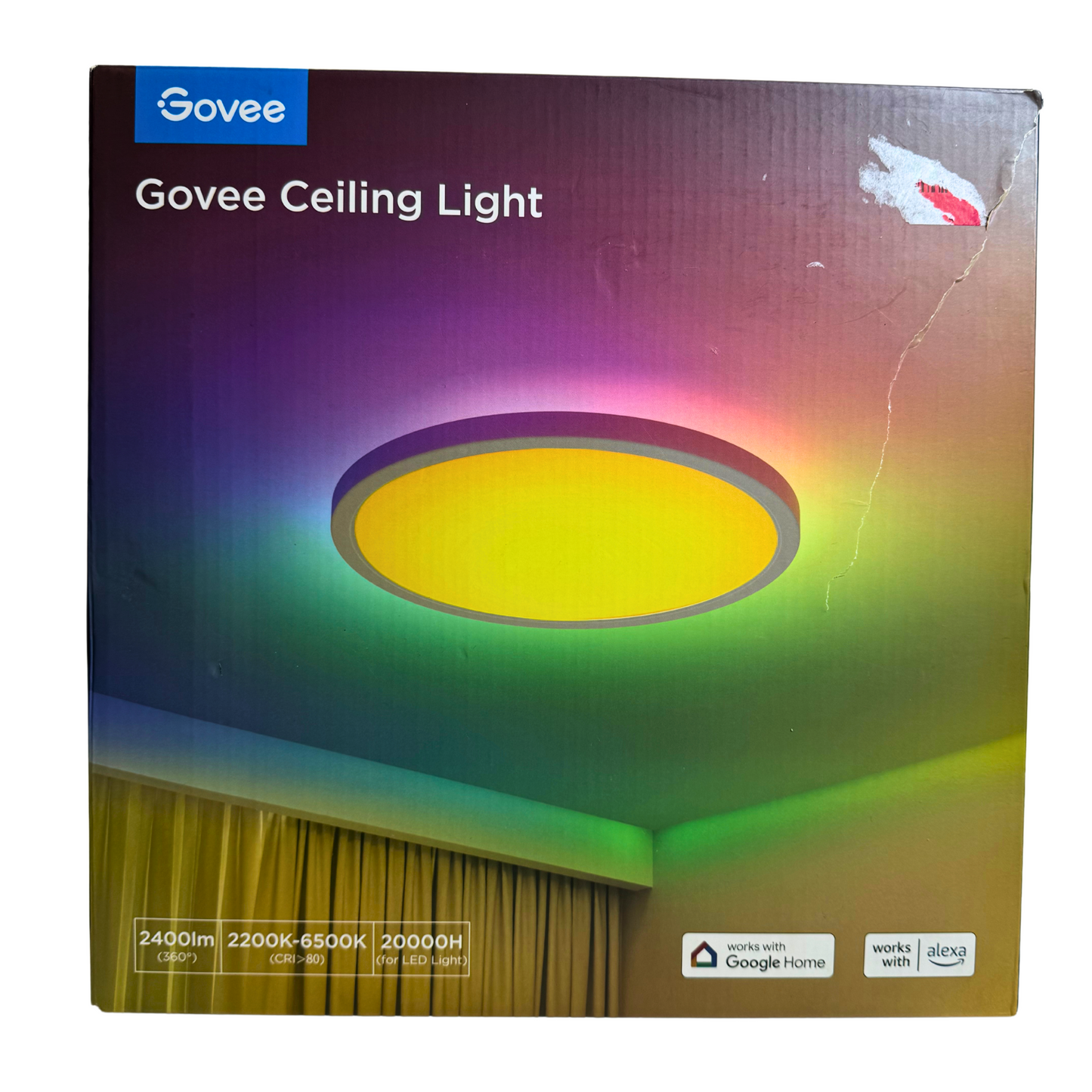 Smart RGBIC LED Ceiling Light Fixture – 12" Flush Mount, 2400LM, 16M Colors, Alexa Compatible
