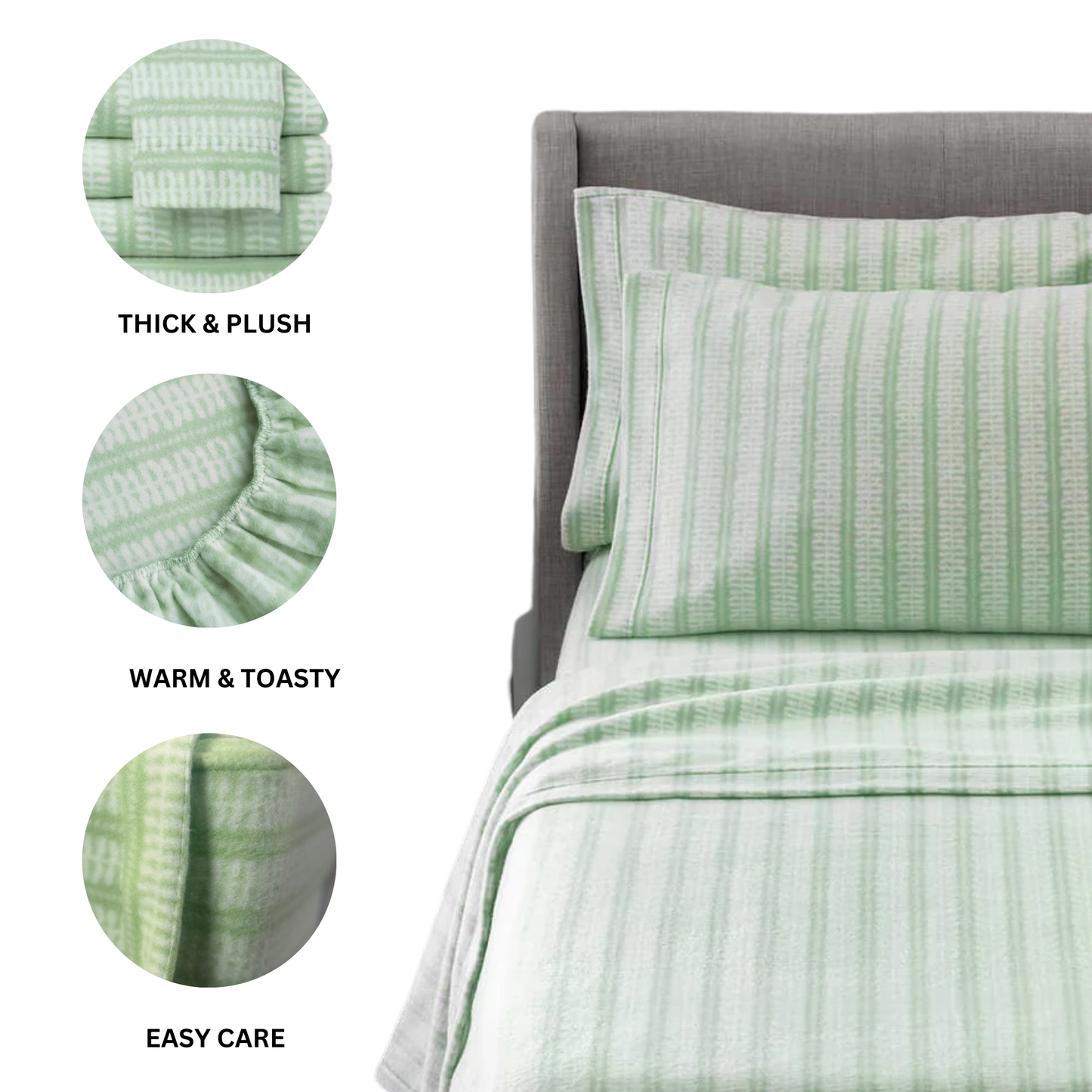 Green Queen 6-Piece Microfleece Bedding Sheet Set - Cozy & Soft