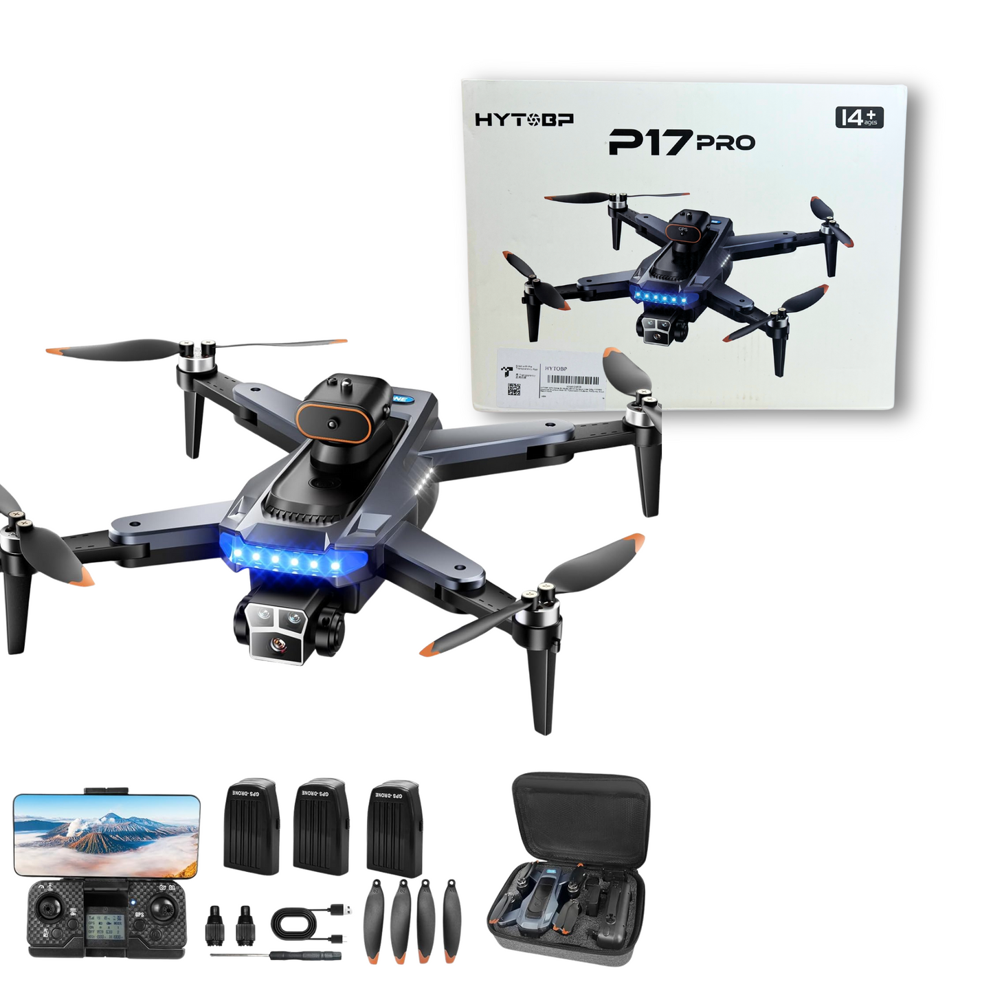 HYTOBP P17 GPS Drone – 4K Camera, 5G Transmission, 3 Batteries, Brushless Motor
