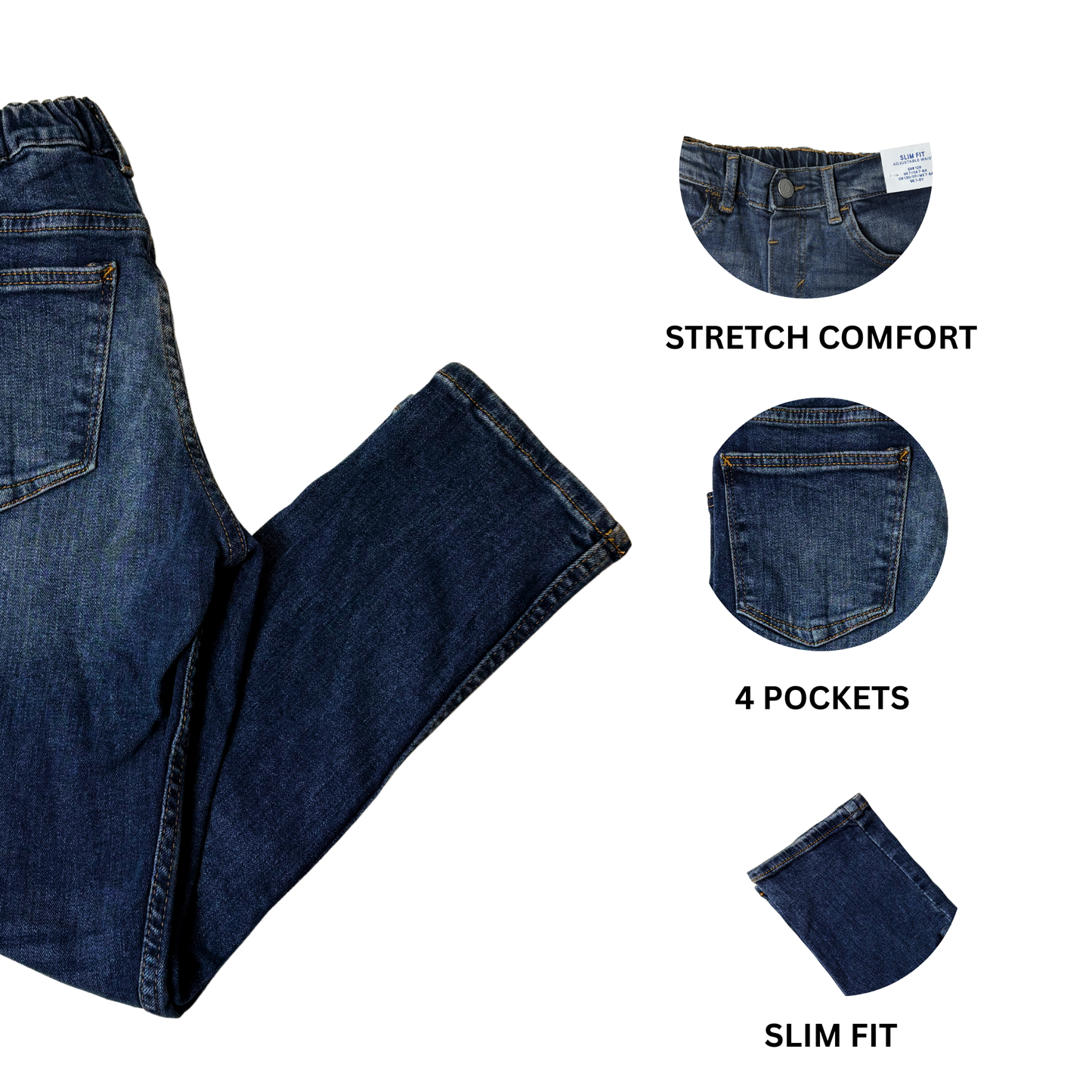 Boys Blue Slim Fit Jeans – Size 7 – Adjustable Waist