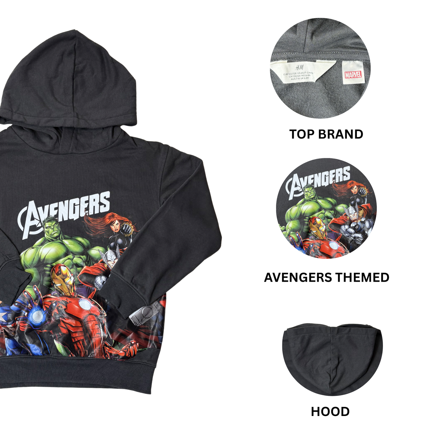 Boys Grey Marvel Avengers Pullover Hoodie – Size 6X/7