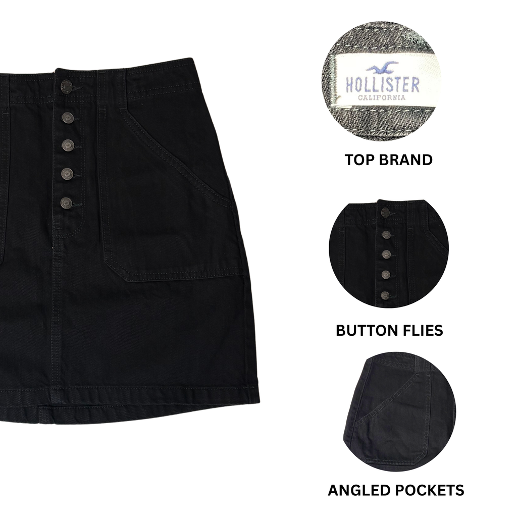 Hollister Women's Black Ultra High-Rise Button-Up Jeans Skirt - 7