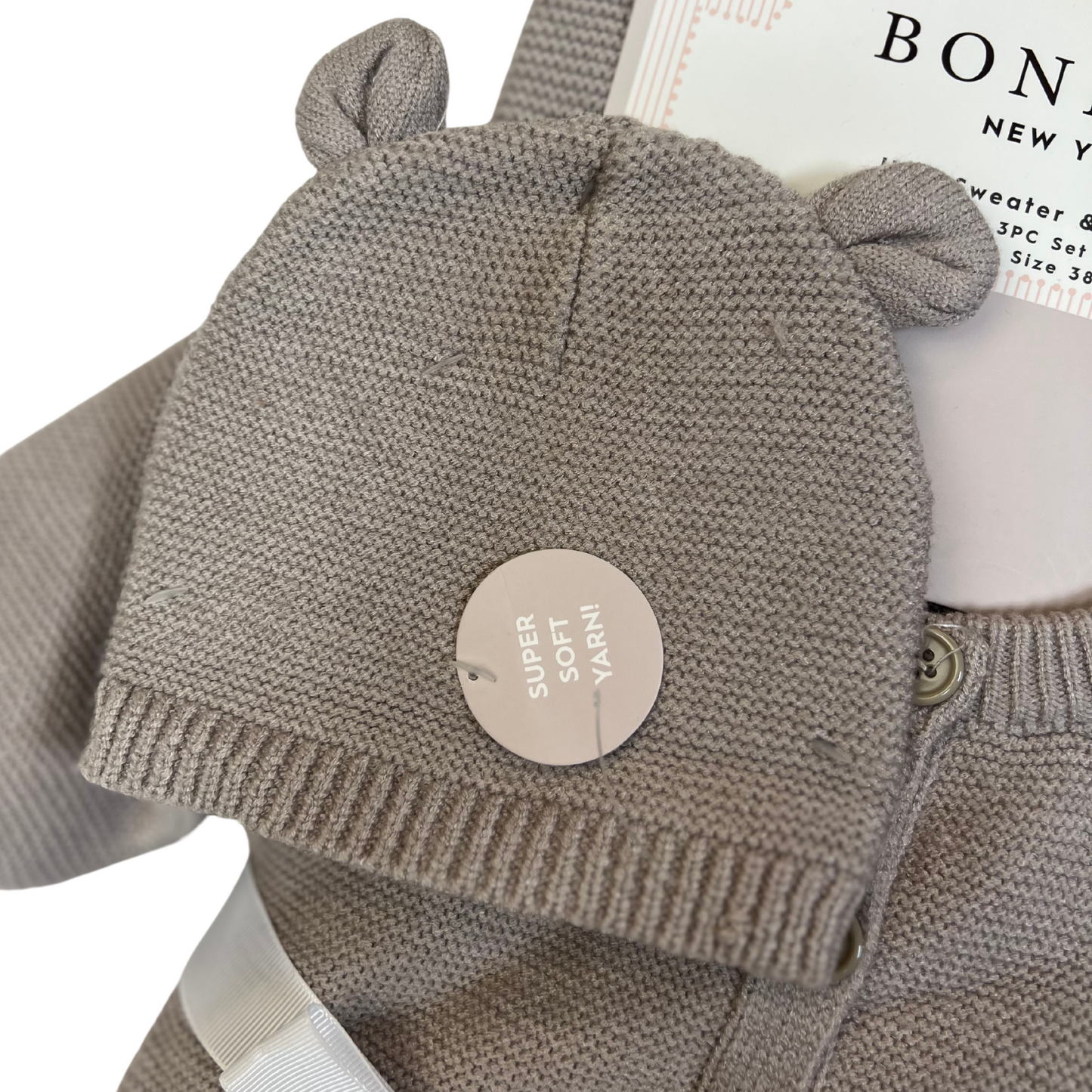 Infant 3-Piece Set: Hat, Sweater & Reversible Blanket (0-6M) – Light Brown