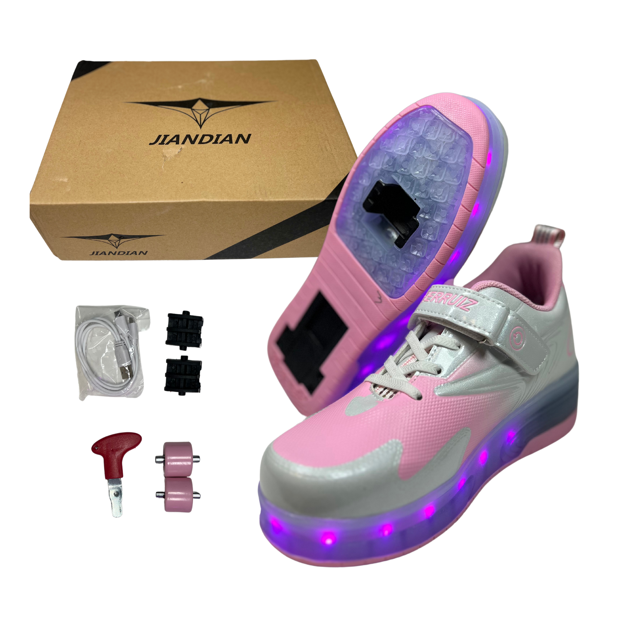 Girl Light-Up Shoes with Wheels – USB Rechargeable LED Roller Skates