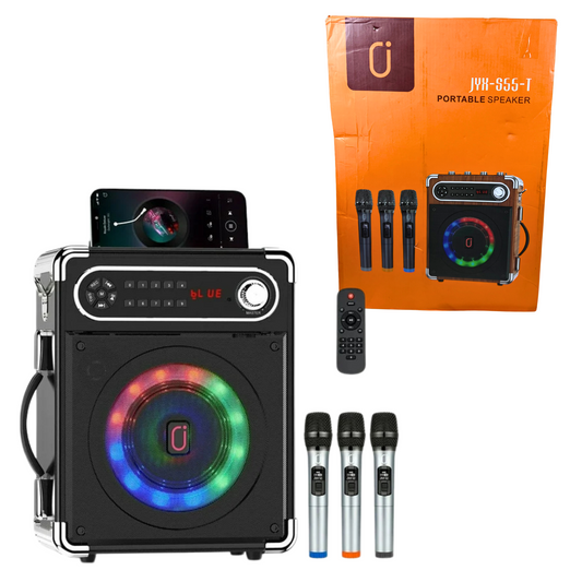 Portable Karaoke Machine with 3 Microphones, Bluetooth Speaker, FM Radio & LED Lights