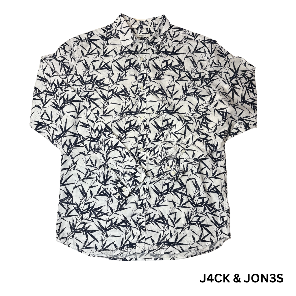 Men’s Leaf Pattern Long Sleeve Button-Down Shirt – Size L