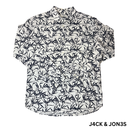 Men’s Leaf Pattern Long Sleeve Button-Down Shirt – Size L