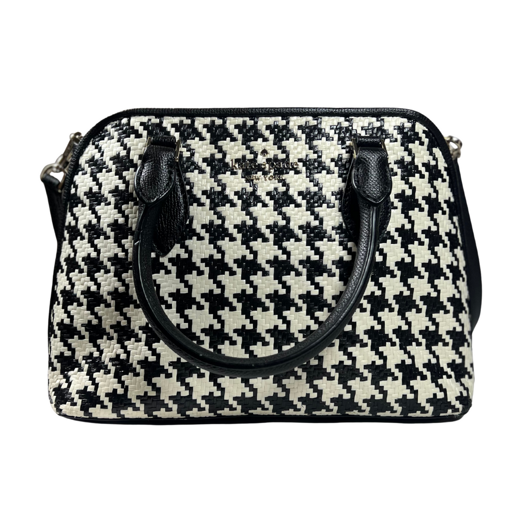 Pre-loved Darcy Small Satchel – Straw & Leather Trim, 4.5" W x 8" H x 11" D