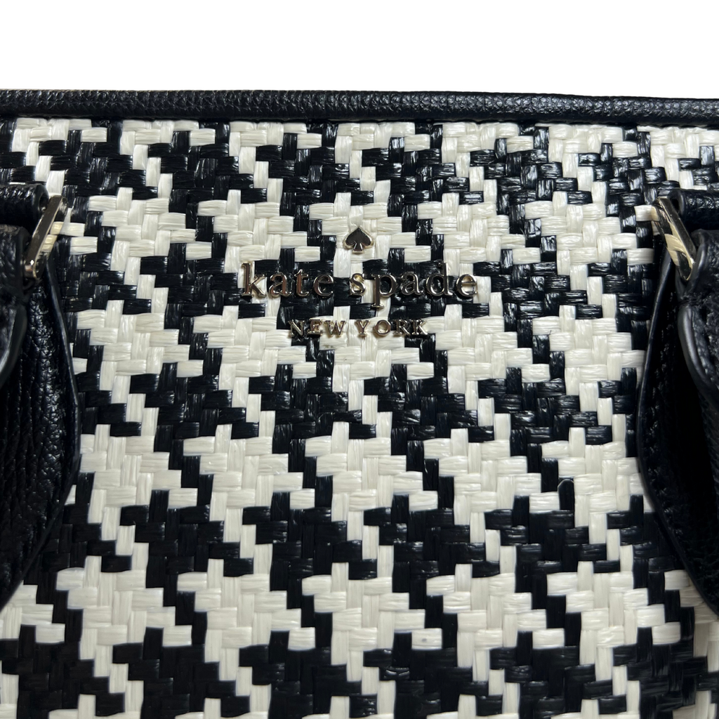 Pre-loved Darcy Small Satchel – Straw & Leather Trim, 4.5" W x 8" H x 11" D