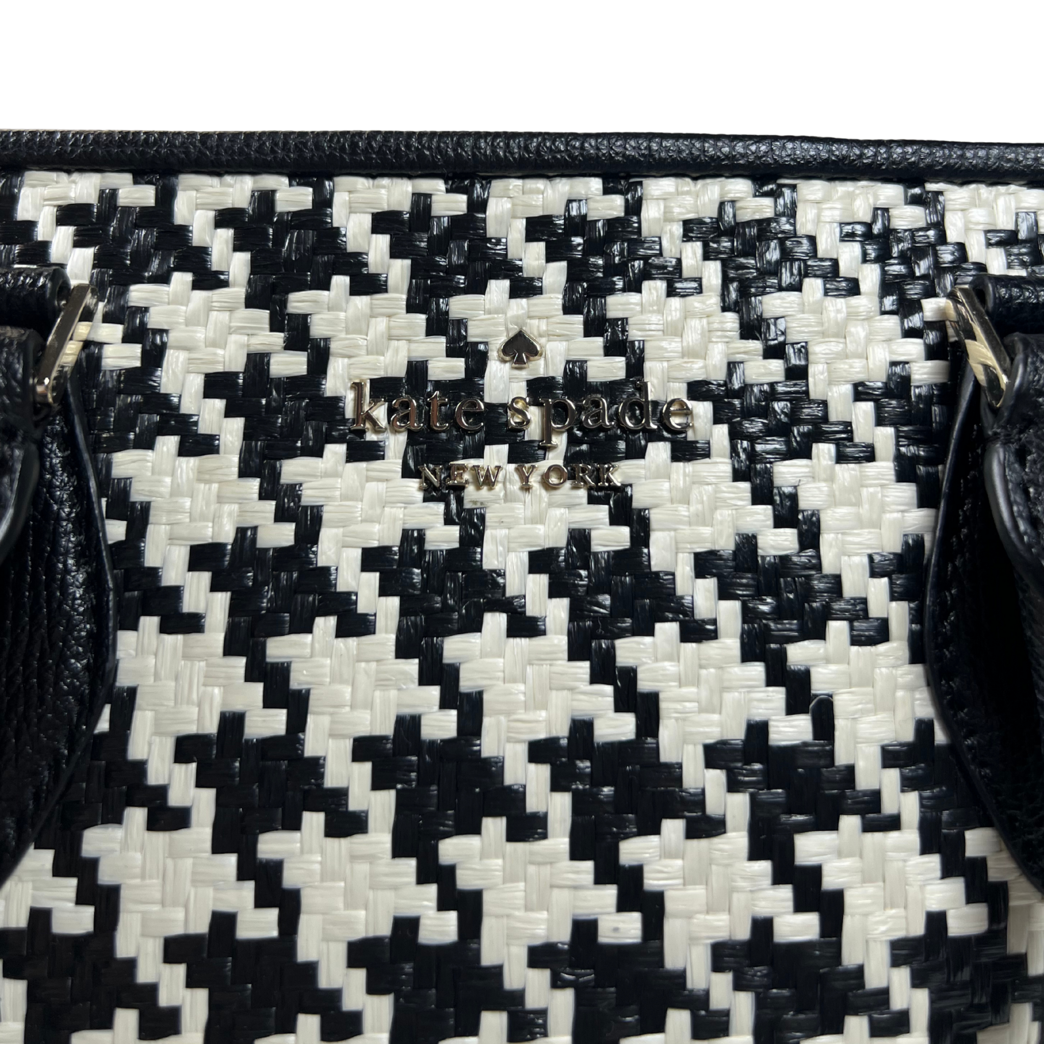 Pre-loved Darcy Small Satchel – Straw & Leather Trim, 4.5" W x 8" H x 11" D