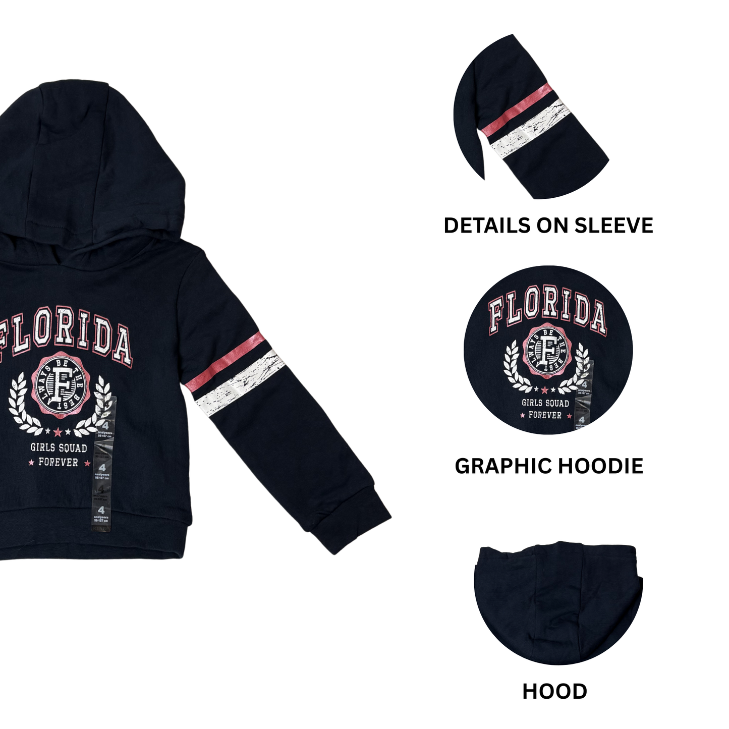 Girls Dark Blue & Pink Graphic Pullover – Size 4