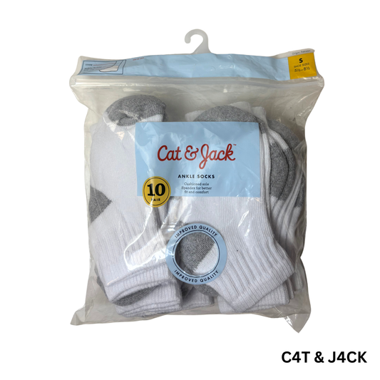 Kids 10-Pack White Ankle Socks – Size S