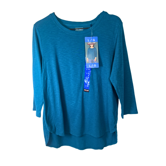 Women’s Cotton Slub 3/4 Sleeve Tee – Blue, Size L