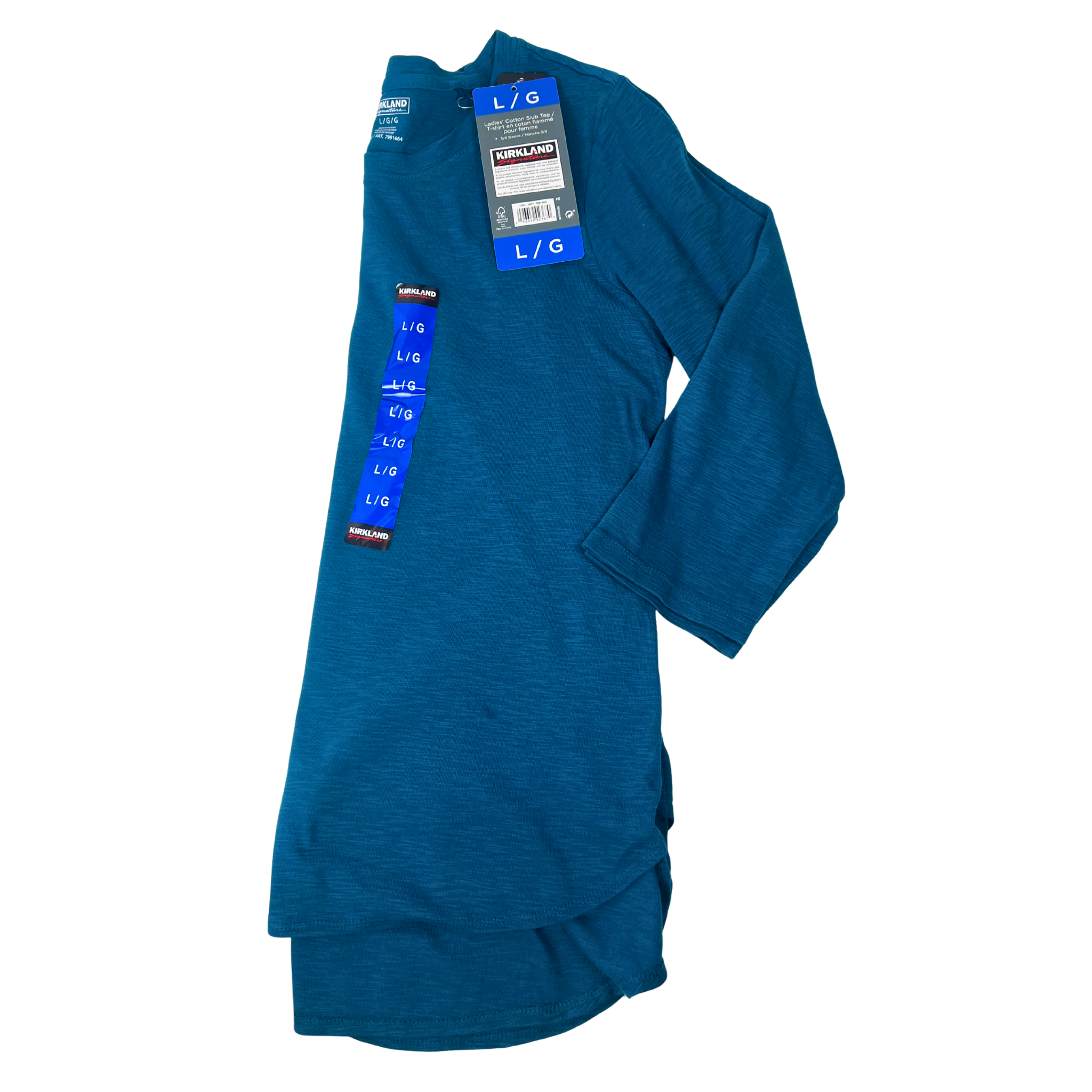 Women’s Cotton Slub 3/4 Sleeve Tee – Blue, Size L