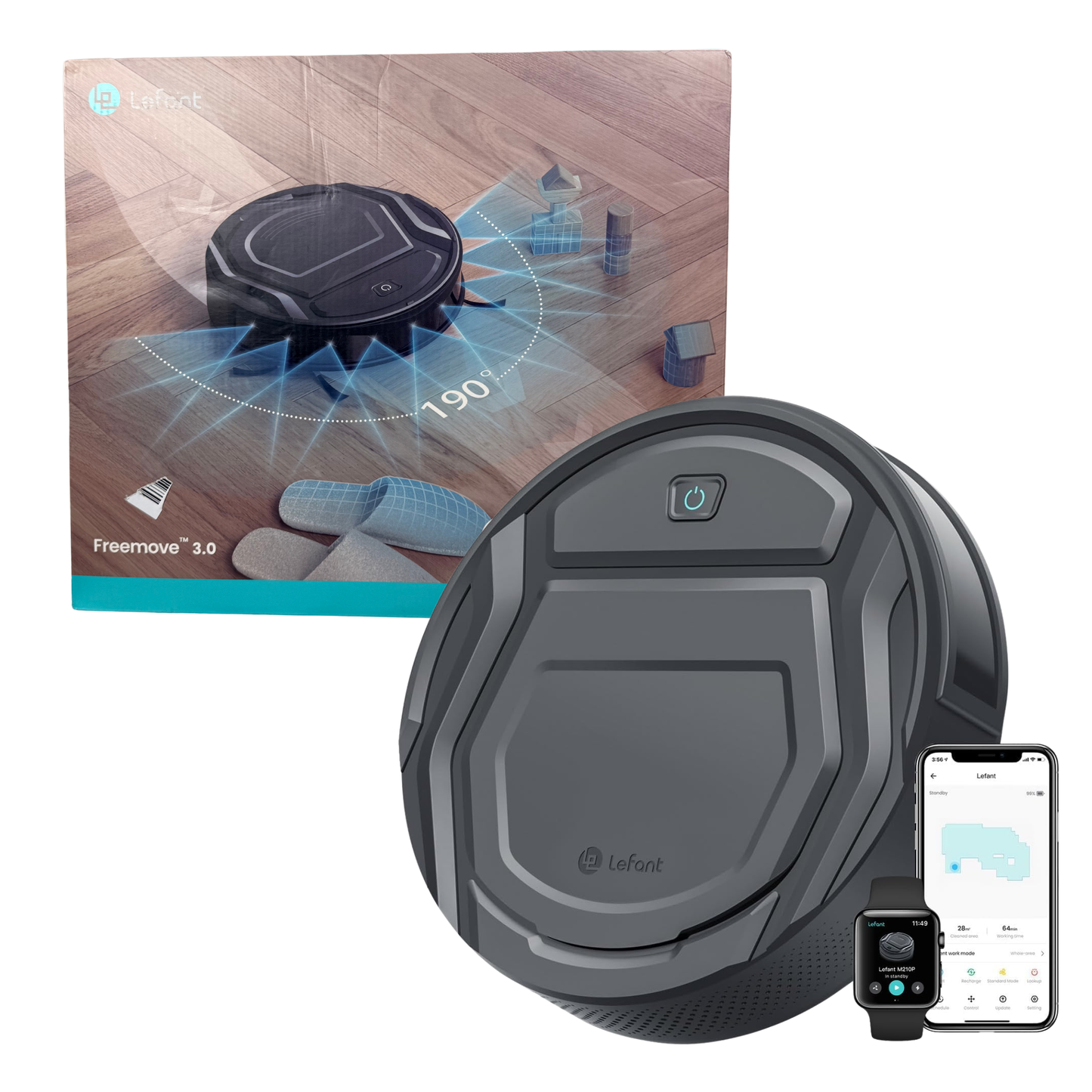Smart Robot Vacuum Cleaner with Wi-Fi, 6 Modes & Self-Charging – Ideal for Pet Hair & Hard Floors | Grey