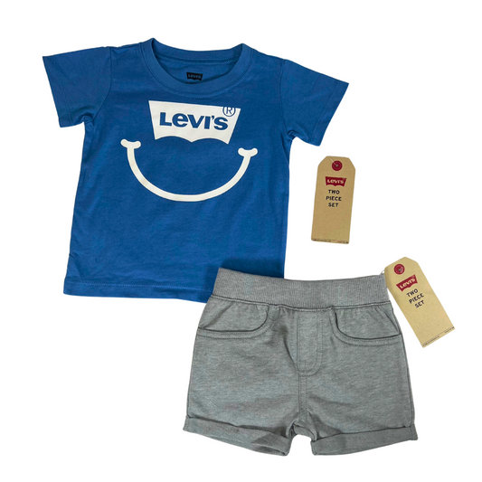 Baby Boy 2-Piece Outfit Set – Blue T-Shirt & Grey Shorts – 12 Months