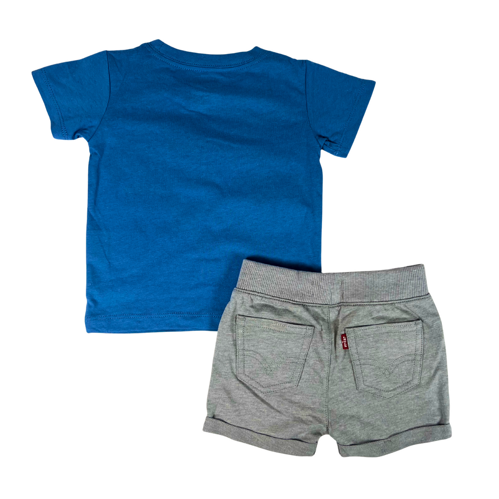 Baby Boy 2-Piece Outfit Set – Blue T-Shirt & Grey Shorts – 12 Months