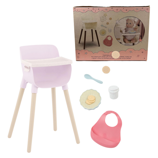 14-Inch Doll High Chair & Feeding Set – Pretend Play Baby Doll Accessories for Kids 2+