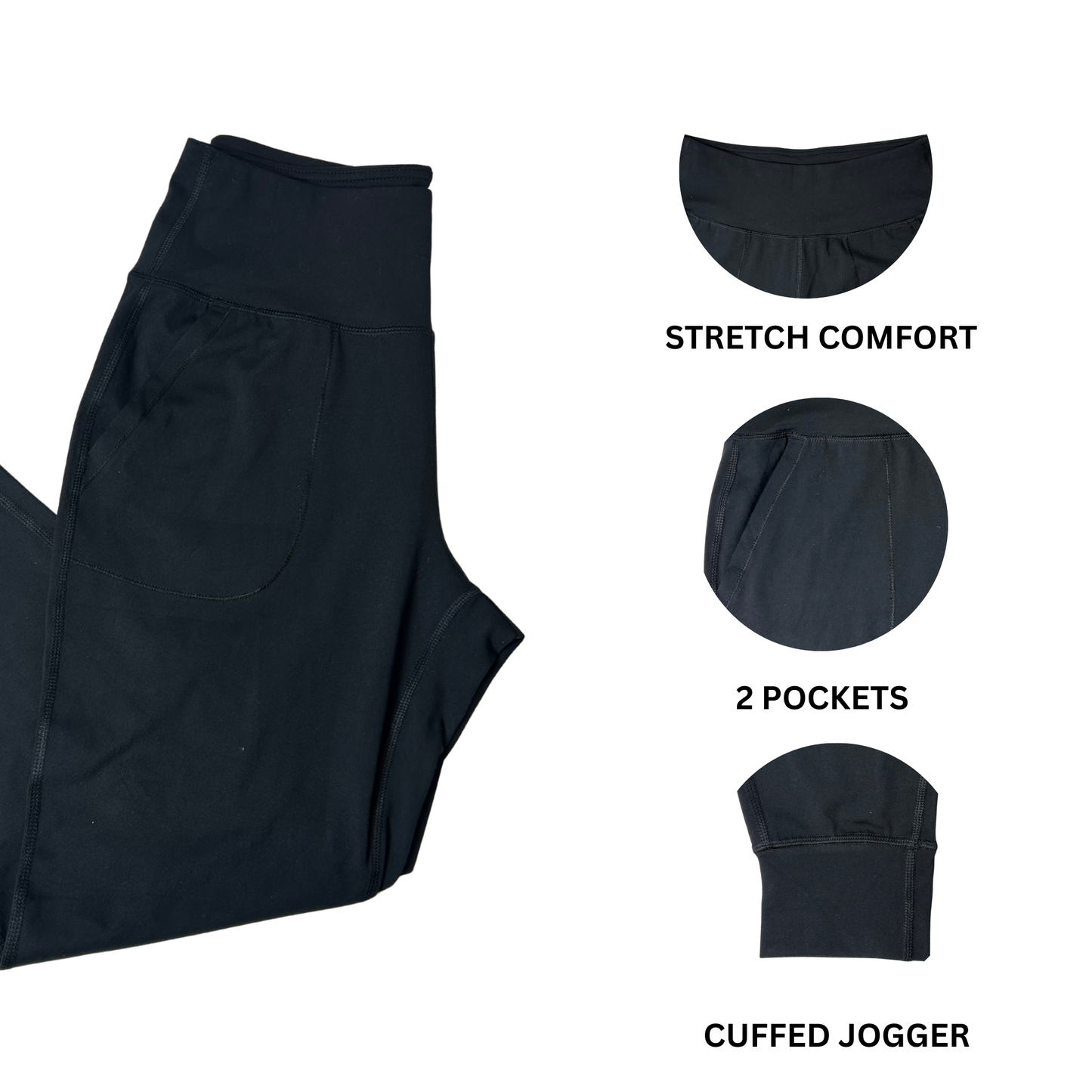 Lux Namaste Flow Jogger – Women’s Black Stretch Yoga Pants – Size S